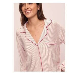 NWT Eberjey Gisele Long Sleeve PJ Top Only Womens XS Duo Stripe Holly Red/Ivory